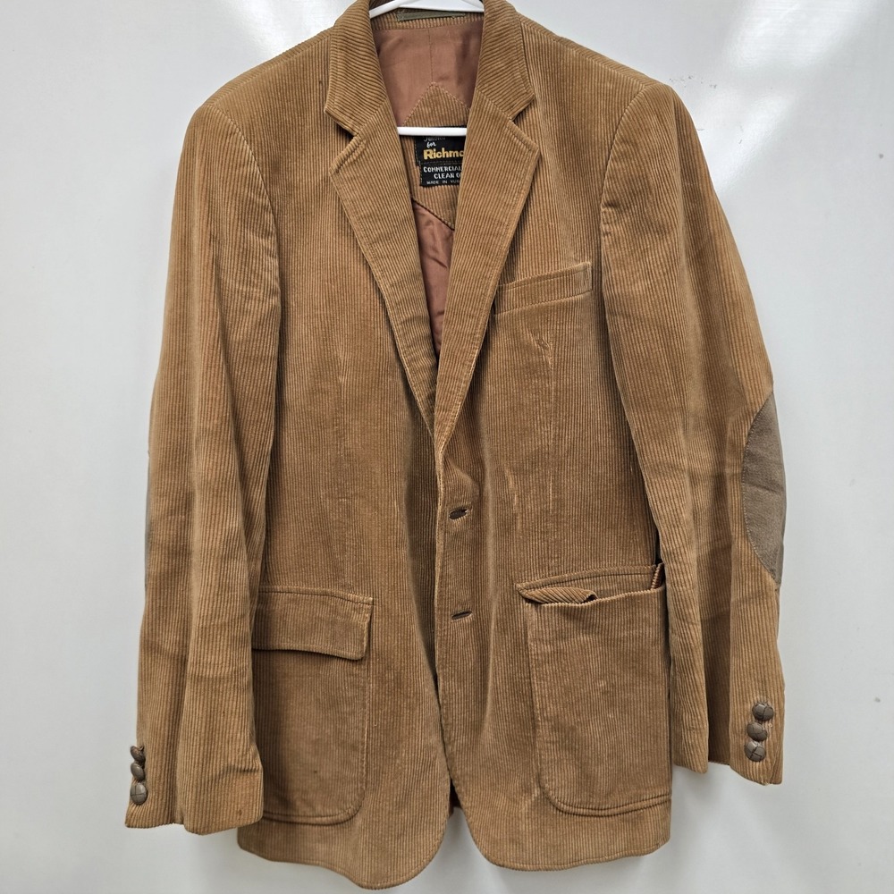 Vintage Richman Sport Coat Mens 39 L Camel Tan Corduroy Western Elbow Patch - Picture 4 of 11